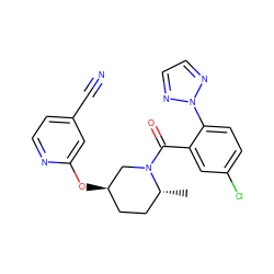 C[C@@H]1CC[C@@H](Oc2cc(C#N)ccn2)CN1C(=O)c1cc(Cl)ccc1-n1nccn1 ZINC000096167283