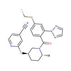 C[C@@H]1CC[C@@H](Oc2cc(C#N)ccn2)CN1C(=O)c1ccc(OCF)cc1-n1nccn1 ZINC000096167298