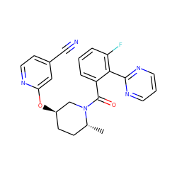 C[C@@H]1CC[C@@H](Oc2cc(C#N)ccn2)CN1C(=O)c1cccc(F)c1-c1ncccn1 ZINC000096167308