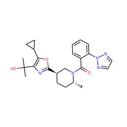 C[C@@H]1CC[C@@H](c2nc(C(C)(C)O)c(C3CC3)o2)CN1C(=O)c1ccccc1-n1nccn1 ZINC000473086991