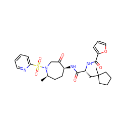 C[C@@H]1CC[C@H](NC(=O)[C@@H](CC2(C)CCCC2)NC(=O)c2ccco2)C(=O)CN1S(=O)(=O)c1ccccn1 ZINC000072176529