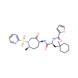 C[C@@H]1CC[C@H](NC(=O)[C@H](CC2(C)CCCCC2)NC(=O)c2ccco2)C(=O)CN1S(=O)(=O)c1ccccn1 ZINC000072178839