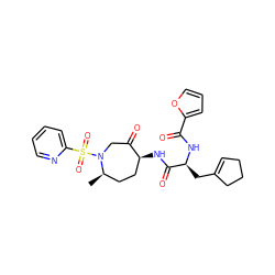 C[C@@H]1CC[C@H](NC(=O)[C@H](CC2=CCCC2)NC(=O)c2ccco2)C(=O)CN1S(=O)(=O)c1ccccn1 ZINC000038805635