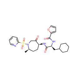 C[C@@H]1CC[C@H](NC(=O)[C@H](CC2CCCCC2)NC(=O)c2ccco2)C(=O)CN1S(=O)(=O)c1ccccn1 ZINC000034016446