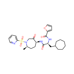 C[C@@H]1CC[C@H](NC(=O)[C@H](CC2CCCCCC2)NC(=O)c2ccco2)C(=O)CN1S(=O)(=O)c1ccccn1 ZINC000072176005