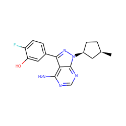 C[C@@H]1CC[C@H](n2nc(-c3ccc(F)c(O)c3)c3c(N)ncnc32)C1 ZINC000008581917