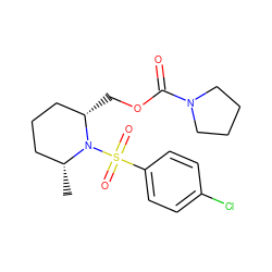 C[C@@H]1CCC[C@H](COC(=O)N2CCCC2)N1S(=O)(=O)c1ccc(Cl)cc1 ZINC000028816460