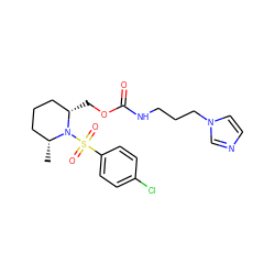 C[C@@H]1CCC[C@H](COC(=O)NCCCn2ccnc2)N1S(=O)(=O)c1ccc(Cl)cc1 ZINC000028816468