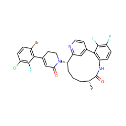 C[C@@H]1CCC[C@H](N2CCC(c3c(Br)ccc(Cl)c3F)=CC2=O)c2cc(ccn2)-c2c(ccc(F)c2F)NC1=O ZINC000220119459