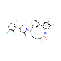 C[C@@H]1CCC[C@H](N2CCC(c3c(Br)ccc(Cl)c3F)=CC2=O)c2cc(ccn2)-c2cc(F)c(F)cc2NC1=O ZINC000220107923