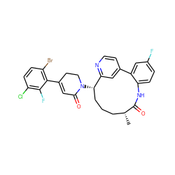 C[C@@H]1CCC[C@H](N2CCC(c3c(Br)ccc(Cl)c3F)=CC2=O)c2cc(ccn2)-c2cc(F)ccc2NC1=O ZINC000220117829