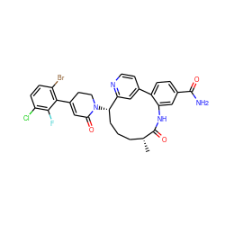 C[C@@H]1CCC[C@H](N2CCC(c3c(Br)ccc(Cl)c3F)=CC2=O)c2cc(ccn2)-c2ccc(C(N)=O)cc2NC1=O ZINC000220118792