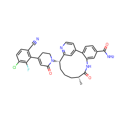 C[C@@H]1CCC[C@H](N2CCC(c3c(C#N)ccc(Cl)c3F)=CC2=O)c2cc(ccn2)-c2ccc(C(N)=O)cc2NC1=O ZINC000220101161