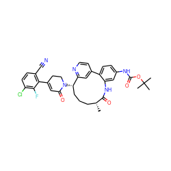 C[C@@H]1CCC[C@H](N2CCC(c3c(C#N)ccc(Cl)c3F)=CC2=O)c2cc(ccn2)-c2ccc(NC(=O)OC(C)(C)C)cc2NC1=O ZINC001772658082