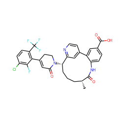 C[C@@H]1CCC[C@H](N2CCC(c3c(C(F)(F)F)ccc(Cl)c3F)=CC2=O)c2cc(ccn2)-c2cc(C(=O)O)ccc2NC1=O ZINC000220114538