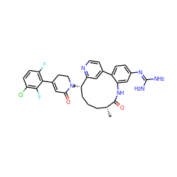 C[C@@H]1CCC[C@H](N2CCC(c3c(F)ccc(Cl)c3F)=CC2=O)c2cc(ccn2)-c2ccc(N=C(N)N)cc2NC1=O ZINC000220120191