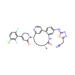 C[C@@H]1CCC[C@H](N2CCC(c3c(F)ccc(Cl)c3F)=CC2=O)c2cc(ccn2)-c2ccc(Nc3nnc(CC#N)o3)cc2NC1=O ZINC000220110483