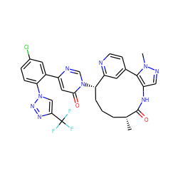 C[C@@H]1CCC[C@H](n2cnc(-c3cc(Cl)ccc3-n3cc(C(F)(F)F)nn3)cc2=O)c2cc(ccn2)-c2c(cnn2C)NC1=O ZINC001772577122