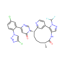 C[C@@H]1CCC[C@H](n2cnc(-c3cc(Cl)ccc3-n3cc(Cl)nn3)cc2=O)c2cc(ccn2)-c2c(cnn2C(F)F)NC1=O ZINC001772647905