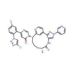 C[C@@H]1CCC[C@H](n2cnc(-c3cc(Cl)ccc3-n3cc(Cl)nn3)cc2=O)c2cc(ccn2)-c2nn(-c3cccnc3)cc2NC1=O ZINC001772630050