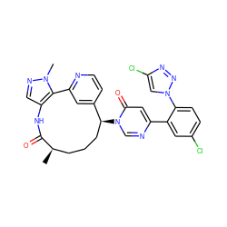 C[C@@H]1CCC[C@H](n2cnc(-c3cc(Cl)ccc3-n3cc(Cl)nn3)cc2=O)c2ccnc(c2)-c2c(cnn2C)NC1=O ZINC001772586739