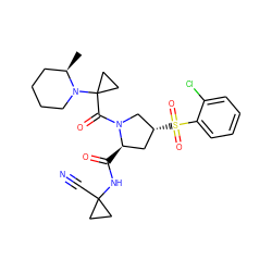 C[C@@H]1CCCCN1C1(C(=O)N2C[C@H](S(=O)(=O)c3ccccc3Cl)C[C@H]2C(=O)NC2(C#N)CC2)CC1 ZINC000169705350