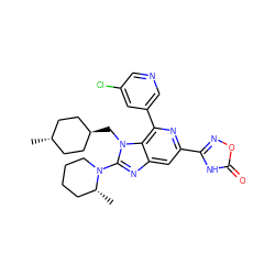 C[C@@H]1CCCCN1c1nc2cc(-c3noc(=O)[nH]3)nc(-c3cncc(Cl)c3)c2n1C[C@H]1CC[C@H](C)CC1 ZINC000261168374