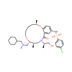 C[C@@H]1CCCCO[C@@H](CN(C)CC2CCCCC2)[C@H](C)CN([C@H](C)CO)C(=O)c2cc(NS(=O)(=O)c3ccc(Cl)cc3)ccc2O1 ZINC000095601612