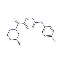 C[C@@H]1CCCN(C(=O)c2ccc(Nc3ccc(Cl)cc3)cc2)C1 ZINC000045356202