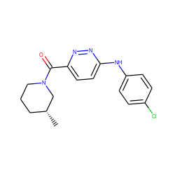 C[C@@H]1CCCN(C(=O)c2ccc(Nc3ccc(Cl)cc3)nn2)C1 ZINC000045340112