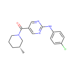 C[C@@H]1CCCN(C(=O)c2cnc(Nc3ccc(Cl)cc3)nc2)C1 ZINC000045340120