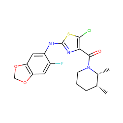 C[C@@H]1CCCN(C(=O)c2nc(Nc3cc4c(cc3F)OCO4)sc2Cl)[C@@H]1C ZINC000096283028