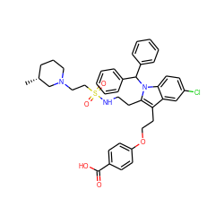 C[C@@H]1CCCN(CCS(=O)(=O)NCCc2c(CCOc3ccc(C(=O)O)cc3)c3cc(Cl)ccc3n2C(c2ccccc2)c2ccccc2)C1 ZINC000049853699