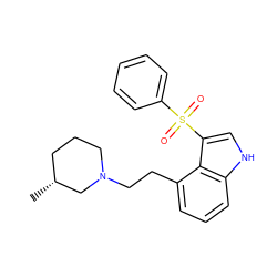 C[C@@H]1CCCN(CCc2cccc3[nH]cc(S(=O)(=O)c4ccccc4)c23)C1 ZINC000045389323