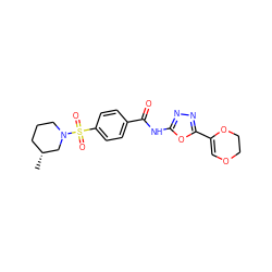 C[C@@H]1CCCN(S(=O)(=O)c2ccc(C(=O)Nc3nnc(C4=COCCO4)o3)cc2)C1 ZINC000011634818