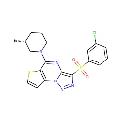 C[C@@H]1CCCN(c2nc3c(S(=O)(=O)c4cccc(Cl)c4)nnn3c3ccsc23)C1 ZINC000009116952