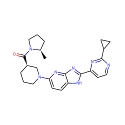 C[C@@H]1CCCN1C(=O)[C@@H]1CCCN(c2ccc3[nH]c(-c4ccnc(C5CC5)n4)nc3n2)C1 ZINC001772612843