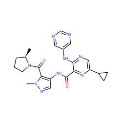 C[C@@H]1CCCN1C(=O)c1c(NC(=O)c2nc(C3CC3)cnc2Nc2cncnc2)cnn1C ZINC000169701856