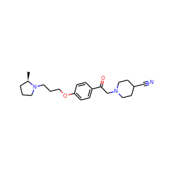 C[C@@H]1CCCN1CCCOc1ccc(C(=O)CN2CCC(C#N)CC2)cc1 ZINC000084670930