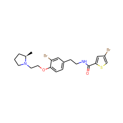 C[C@@H]1CCCN1CCOc1ccc(CCNC(=O)c2cc(Br)cs2)cc1Br ZINC000043079503