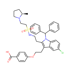 C[C@@H]1CCCN1CCS(=O)(=O)NCCc1c(CCOc2ccc(C(=O)O)cc2)c2cc(Cl)ccc2n1C(c1ccccc1)c1ccccc1 ZINC000049898814