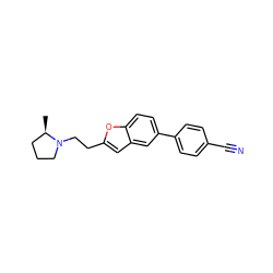 C[C@@H]1CCCN1CCc1cc2cc(-c3ccc(C#N)cc3)ccc2o1 ZINC000003818809