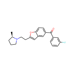 C[C@@H]1CCCN1CCc1cc2cc(C(=O)c3cccc(F)c3)ccc2o1 ZINC000003989614