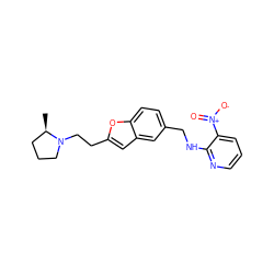 C[C@@H]1CCCN1CCc1cc2cc(CNc3ncccc3[N+](=O)[O-])ccc2o1 ZINC000013674355