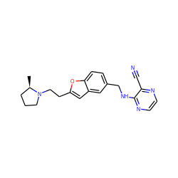 C[C@@H]1CCCN1CCc1cc2cc(CNc3nccnc3C#N)ccc2o1 ZINC000013674341