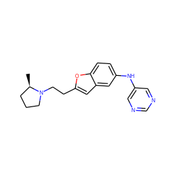 C[C@@H]1CCCN1CCc1cc2cc(Nc3cncnc3)ccc2o1 ZINC000013674377