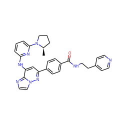 C[C@@H]1CCCN1c1cccc(Nc2cc(-c3ccc(C(=O)NCCc4ccncc4)cc3)nn3ccnc23)n1 ZINC000207348226