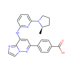 C[C@@H]1CCCN1c1cccc(Nc2cc(-c3ccc(C(=O)O)cc3)nn3ccnc23)n1 ZINC000207348113