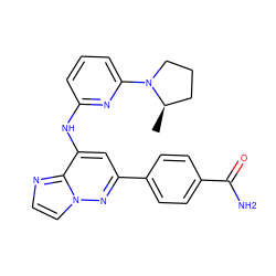 C[C@@H]1CCCN1c1cccc(Nc2cc(-c3ccc(C(N)=O)cc3)nn3ccnc23)n1 ZINC000207348454