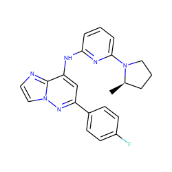 C[C@@H]1CCCN1c1cccc(Nc2cc(-c3ccc(F)cc3)nn3ccnc23)n1 ZINC000207412850